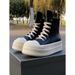Unisex Chunky Sole High Top Canvas Sneakers With Design For Casual Streetwear And Everyday Comfort Trendy Platform_vogvips.com