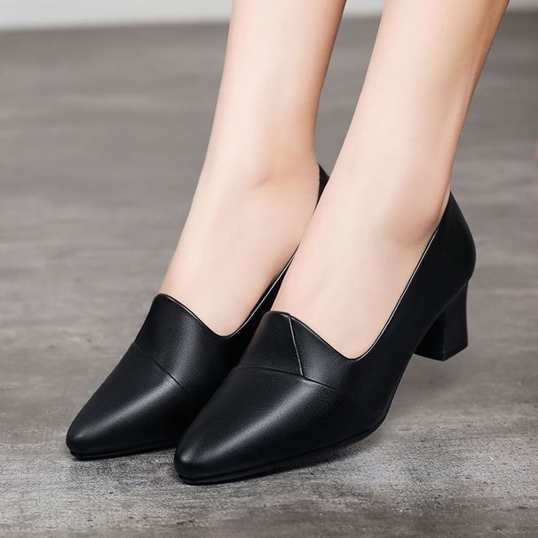 Medium Heel Single Shoes Women's High Heel Small Leather Shoes Soft Leather Mother Shoes Work Shoes_vogvips.com