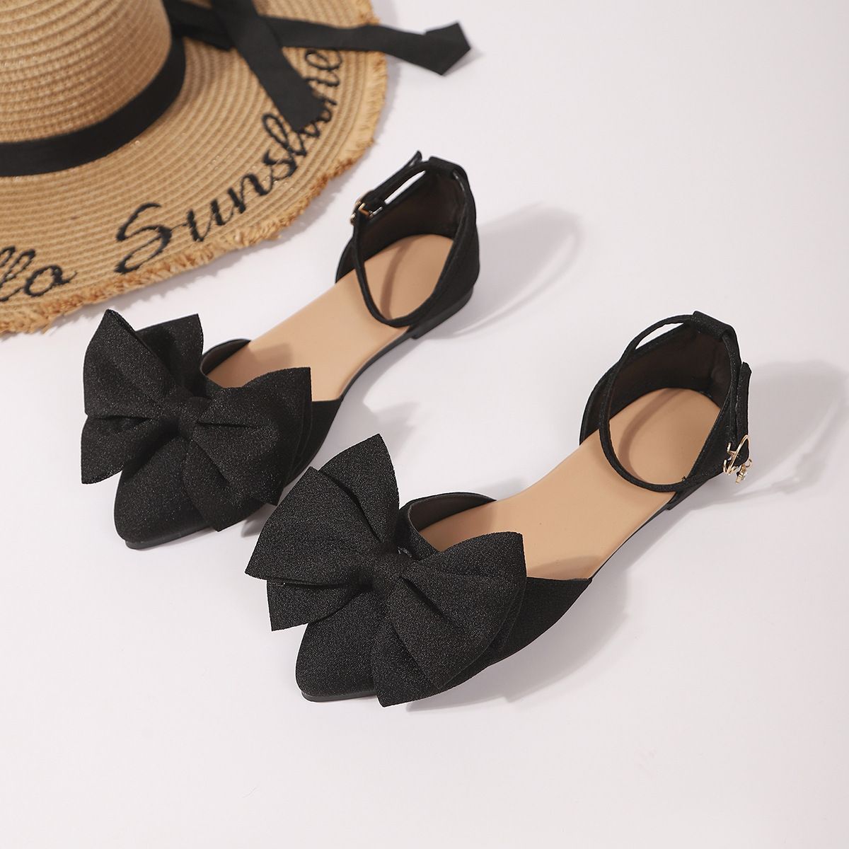 Autumn New Style Plus Size Women's Bowknot Flat Shoes Pointed Toe Fabric Slimming Flat Footwear_vogvips.com