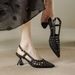 French-style Pointed-toe Hollow Woven High-heeled Shoes, New Summer Model, Breathable, With A Single Strap, Shallow Cut,_vogvips.com
