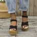 Women's Shoes Summer Large Size Women's Thick Soled Wedge Sandals Buckle Design Polyurethane Sole_vogvips.com