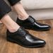 Euro Step Brogue Pointed Formal Casual British Style Leather Shoes Men's Loafers_vogvips.com
