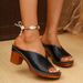 Women's Shoes Summer New Large Size Thick Fashion Square Buckle Fish Mouth Flip Flops_vogvips.com