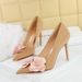 1829-H57 Korean Version Fashionable Sweet Slim Super High Heels, Suede, Light Mouth Pointed, Color Blocked Flower Single_vogvips.com