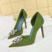 Women's shoes slim heels high heels shallow mouth pointed side hollowed out square rhinestones_vogvips.com