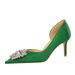 3165-AK11 Korean Fashion Banquet Thin High Heel Shallow Mouth Pointed Silk Side Hollow Diamond Button Women's Single_vogvips.com