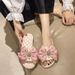 French Sweet Bow Satin Bridal Sandals Spring Summer Bridesmaids Non-Slip Household Slippers For Morning Robes Wear_vogvips.com