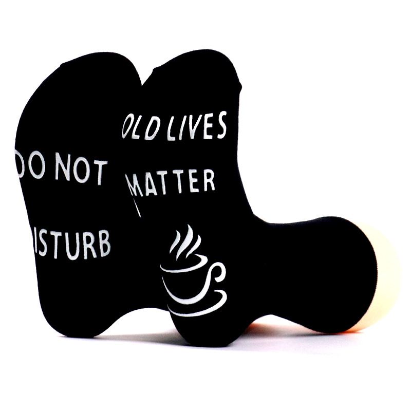 All-cotton mid-tube socks Creative socks sole letter non-slip adhesive floor socks casual socks_vogvips.com