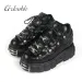 2023 NEW Punk Style Women Lace-Up Heel Height 6Cm Platform Shoes Gothic Ankle Rock Boots Metal Decor Woman Sneakers_vogvips.com