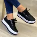 Platform Slip On Sneakers Ribbon Lace Metallic Leather Layered Thick Sole Casual Walking Shoes For Women Gold Tone_vogvips.com