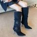 F868-2 Suede Pointed Pleated Slouch For Women 2025 Autumn Winter New Detachable Two-Way Wear Thin High Heel Short Boots_vogvips.com