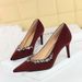 1926-A1 Pointed Suede High-heeled Shoes With Rhinestones, Shallow Mouth, Slim Fitting Banquet Elegant Women's Shoes,_vogvips.com