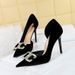 1363-K78 High Heels Slim Heel Shallow Mouth Pointed Side Hollow Thickened Suede Diamond Buckle Bow Single Shoe_vogvips.com
