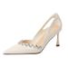 Women S Sheepskin French Rhinestone Design High Heels For Women Pointed Toe Stiletto Shallow Mouth Single Shoes Hollow_vogvips.com