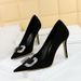 516-K69 Fashion Banquet Heels Women's Slim Heels, Suede Surface, Shallow Mouth, Sharp Point, Water Diamond Buckle High_vogvips.com
