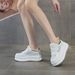 Leather Thick-Soled White Sneakers For Women 2026 Summer Women's With Internal Height Increase, Casual, Fashionable,_vogvips.com