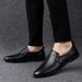 Men's Casual Matching Solid Color Leather Shoes Embossed Leather Shoes Soft Surface Soft Sole Driving Shoes_vogvips.com