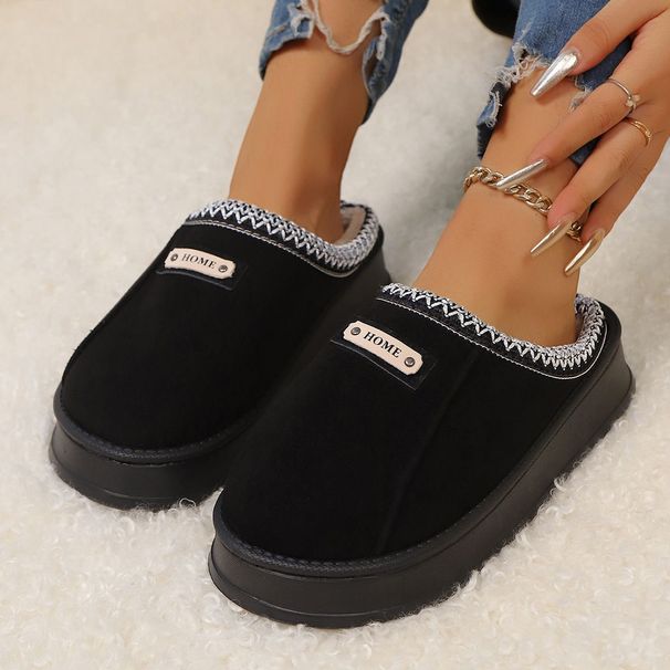 Womens Embroidered Trim Platform Mule Summer Comfort Slippers Warm Fleece Lined Indoor Outdoor Footwear_vogvips.com