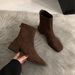 Slim Short For Women 2024 Spring And Autumn New Style Chunky Mid Heel Fleece Lined Stretch Sock Nude Color Martin Boots_vogvips.com