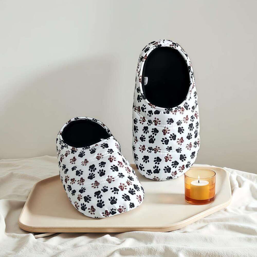 Cozy Print Women Men Warm Quilted House Shoes With Non Slip Sole Cute Dog Paw Indoor Slippers For Pet Lovers_vogvips.com