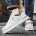 Men's Leather Casual Skate Shoes Thick Platform Sole Lightweight Wear-resistant White Trendy Sneakers Sporty Fashion Versatile_vogvips.com