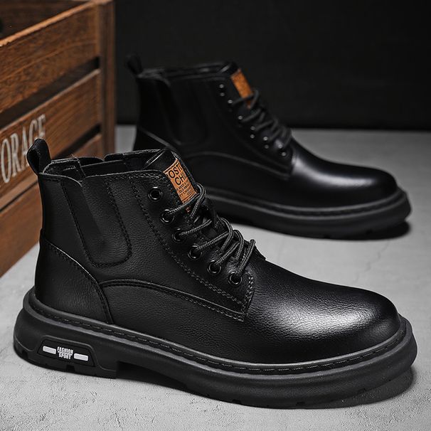 Live Martin For Men British Style Genuine Leather High-top Trendy Versatile Mid-top Work Short Boots_vogvips.com