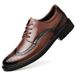 Euro Step Casual Leather Men's Top Layer Cowhide British Style Polished Brogue Carved Business Formal Shoes_vogvips.com