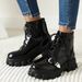 Architectural Sole Ankle Boots, Women's Buckle & Chain Detail Shoes, Extended Sizes Fashion Boots_vogvips.com