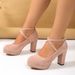 Women's Summer Chunky Heel Suede Cross Strap Dress Shoes European American Style Low Cut plus Size_vogvips.com