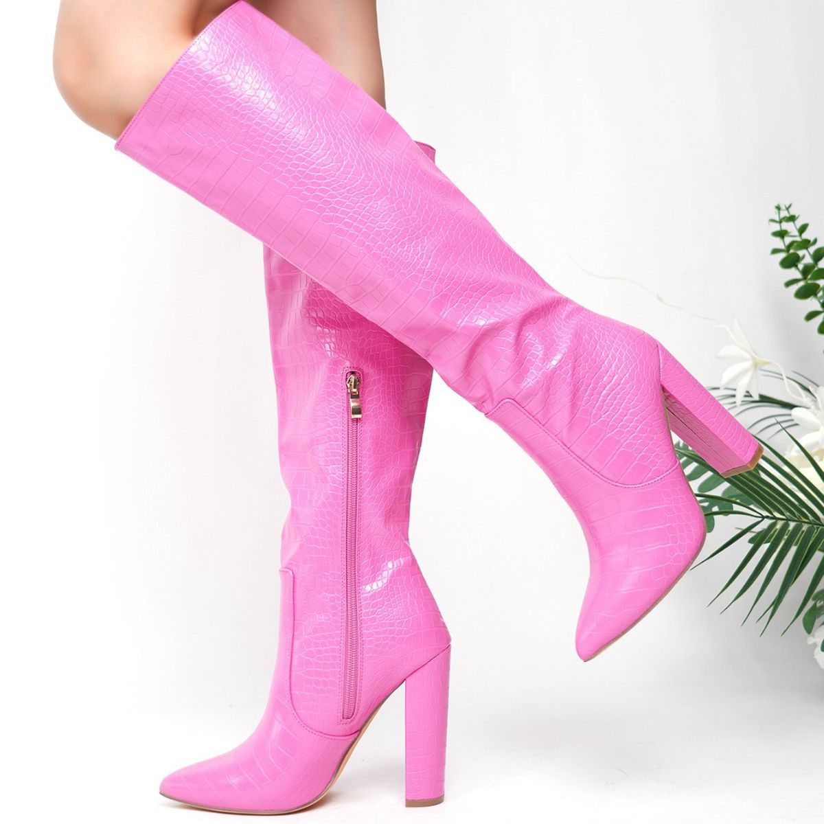 Women's Nude Ankle Boots New High Plus Size Fashion Sexy Stone Knee-High Leather Boots_vogvips.com