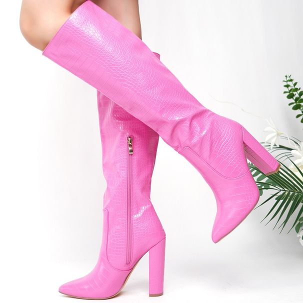 Women's Nude Ankle Boots New High Plus Size Fashion Sexy Stone Knee-High Leather Boots_vogvips.com