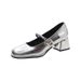 Medium Heel Mary Jane Shoes French Princess Silver Coarse Heel Waterproof Table Single Shoes Women's Small Silver Shoes_vogvips.com