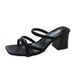 New Summer Fashion Bare Toed Square Head Mid-heel Shoes Pleated Chunky Sandals With A Line Single Shoe Women_vogvips.com