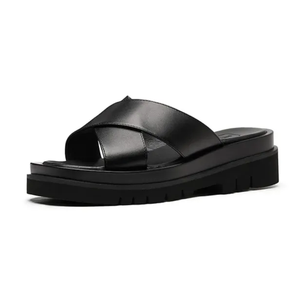 Luxury Mens 2024 New Style Genuine Leather Outdoor Sandals Fashion Platform Business Slippers Summer Man Shoes_vogvips.com