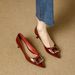 Stiletto Pointed-toe Shoes, 2026 Spring New French Style Patent Leather Mid-heel Red Wedding Shoes, Slip-on Square Buckle Shallow_vogvips.com