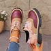 Women's plus Size Low Top Platform Shoes Lace-Up Leather Single Autumn Printed New Style_vogvips.com