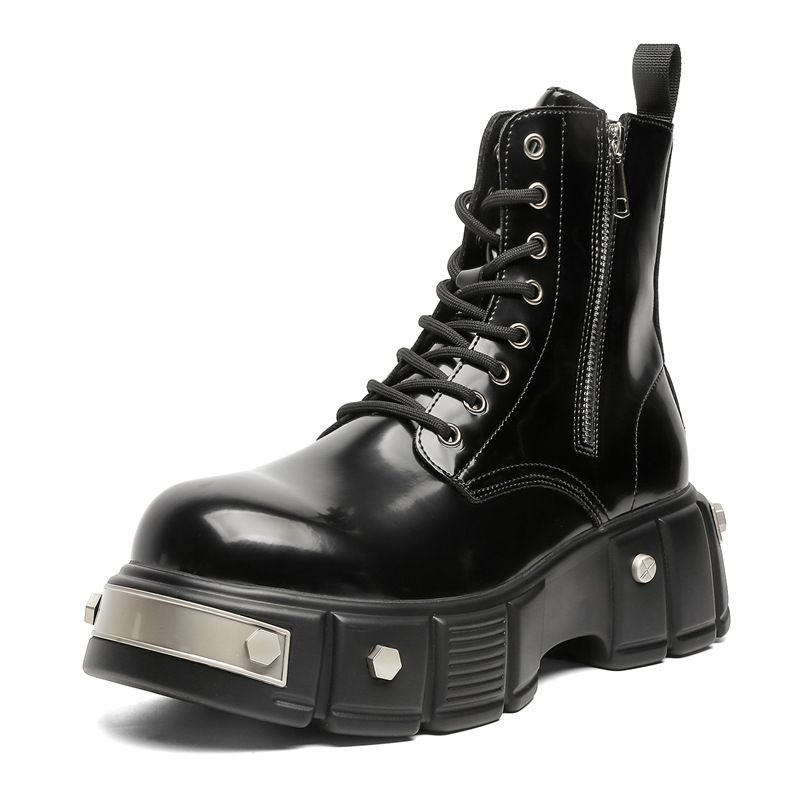 Niche Functional Chelsea Martin Boots Men's Paris Heightening Motorcycle Boots Patent Leather Derby Boots_vogvips.com