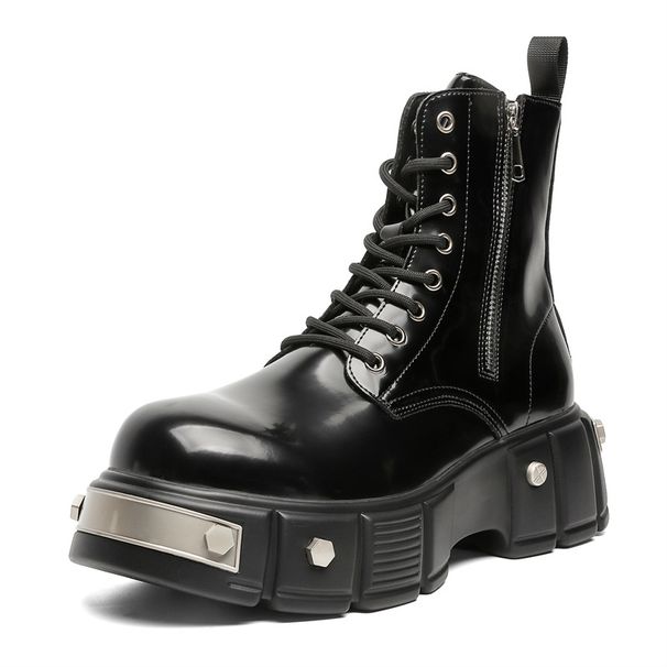 Niche Functional Chelsea Martin Boots Men's Paris Heightening Motorcycle Boots Patent Leather Derby Boots_vogvips.com