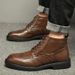 2026 Top High Men's Martin Brogue British Work Cowhide Handmade Casual Thick Sole Leather Boots With Fleece Lining_vogvips.com