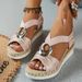 Large Size Women's Sandals Metal Buckle Decoration Rope Wedge Heel Light Bottom Fish Mouth Sandals_vogvips.com