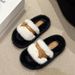 Fuzzy Slippers For Women, High-End Feel, Outdoor Wear, 2025 New Autumn And Winter Cotton Indoor Home Use, One-Word_vogvips.com