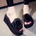 Flash Jiao Handmade Big Burning Flower One-word Drag Non-slip Thick-soled Wear-resistant Middle Heel Summer Women's Seaside Beach Shoes_vogvips.com