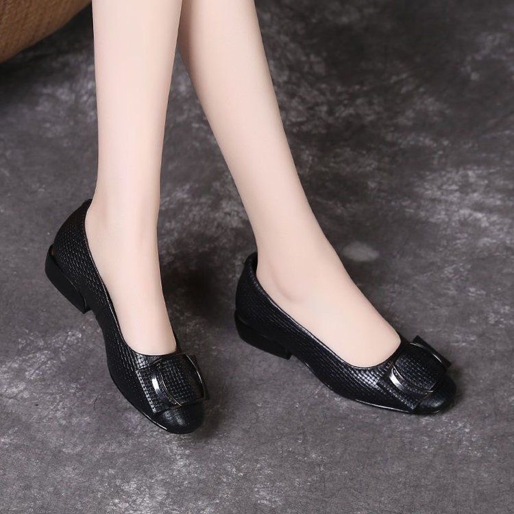 Shallow Single Shoes Women's Non-slip Soft Sole Comfortable Thick Heel Small Leather Shoes Women's Fashion Round Head Mother Shoes_vogvips.com