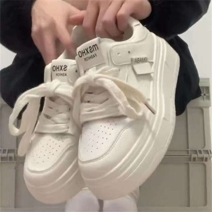 Unique High-end White Sneakers For Women, 2024 Spring And Autumn New Style, Thick-soled, Height-increasing, Versatile_vogvips.com