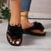 2026 New Women's Solid Color Flower Decorated Flat Slippers Summer Outdoor Leisure Soft Soled Comfortable Beach Flip Flops_vogvips.com