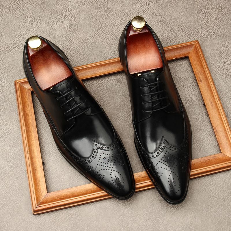 Regal Footwear Casual Youth Formal Leather Men's British Pointed Business Low-top Single Carved Shoes_vogvips.com