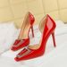 3287-K66 Head Side Hollow Shallow Mouth Wind Water Diamond Metal Square Buckle Decorative Ultra High Heels Single Shoe_vogvips.com