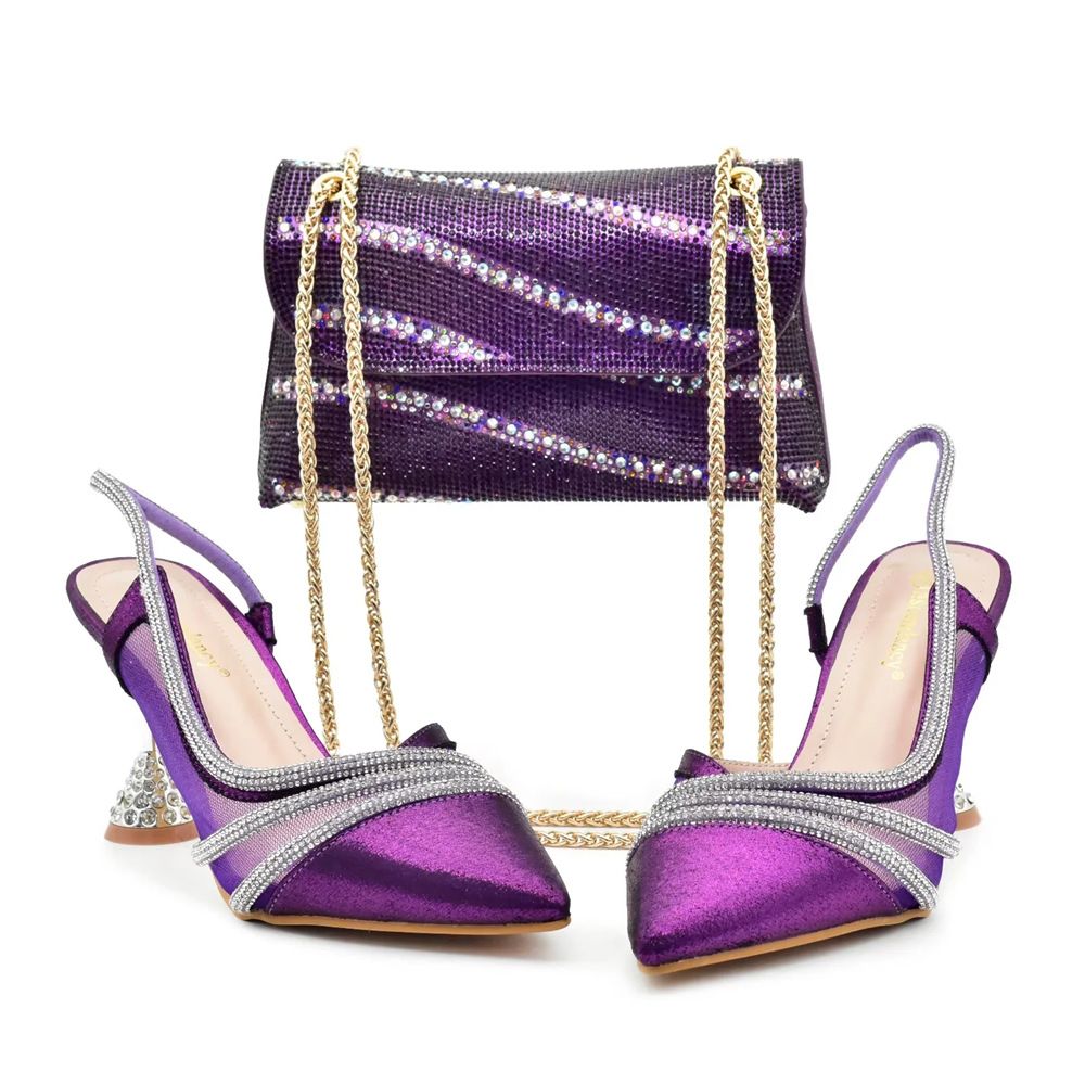 High-heeled sandals with dinner bag set Fashion design rhinestone evening bag shoes_vogvips.com