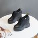 11cm Genuine Leather Hidden Wedge Short Black Korean Versatile Roman Style Trendy Shoes Thick Sole Boots High Heels_vogvips.com