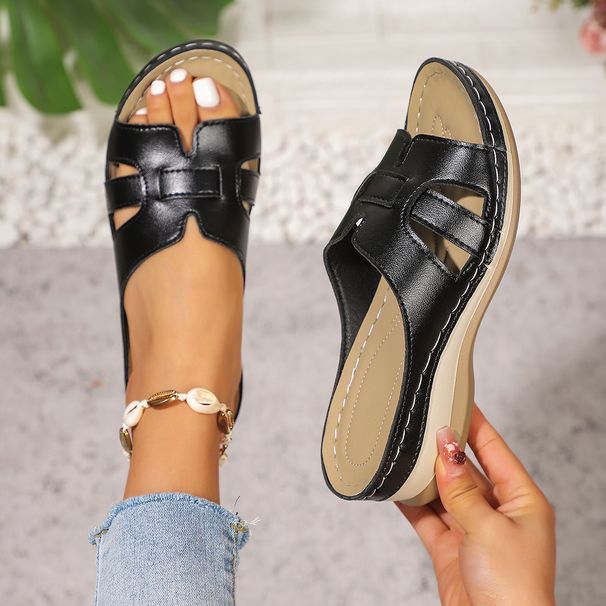 Wedge Vintage Anti-Slip Leather Slippers Premium Orthopedic Sandals Casual Platform Retro Shoes Home Slides Women_vogvips.com